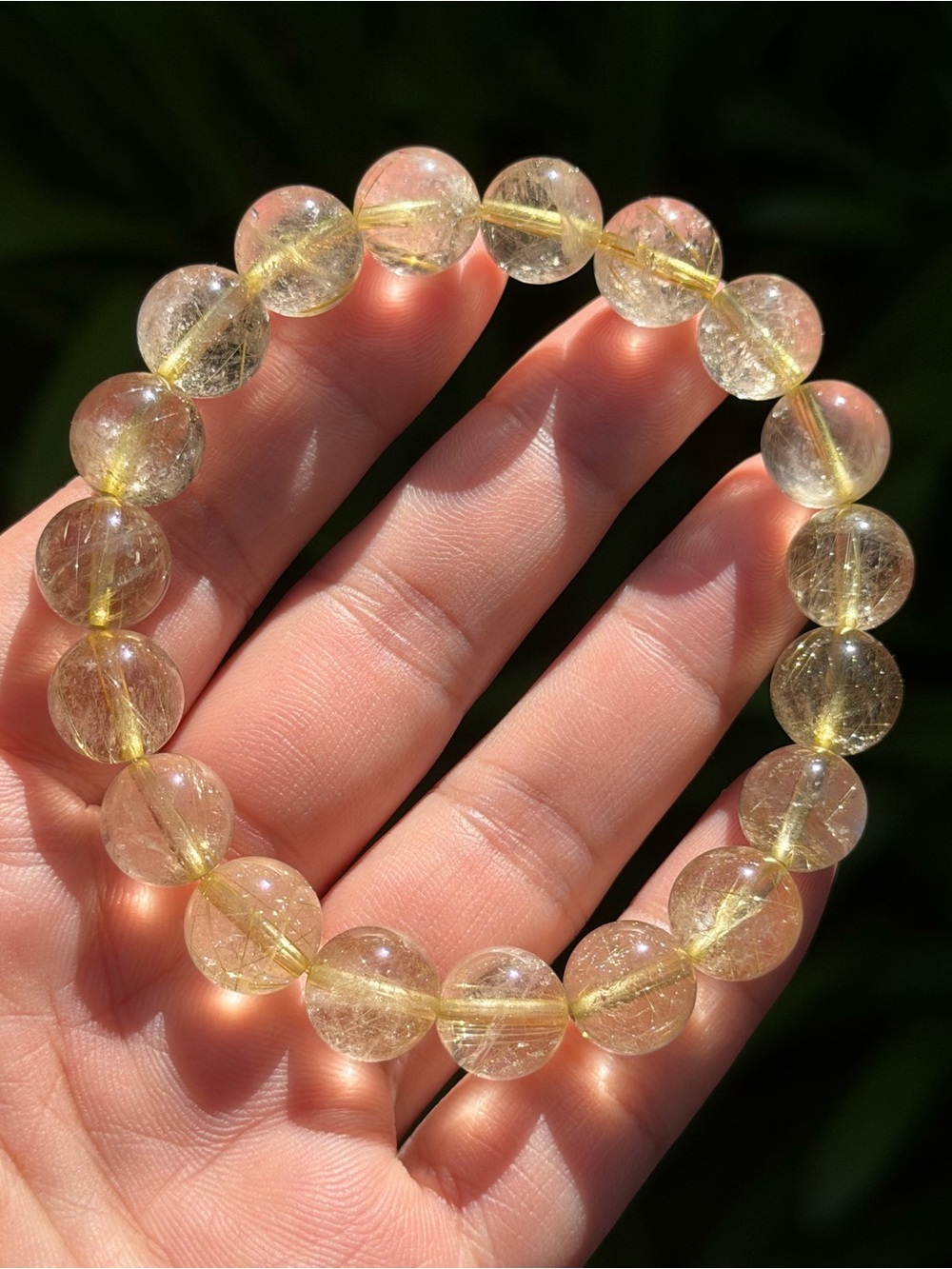 11mm Golden Rutilated Quartz Beaded Stretch Bracelet 1893